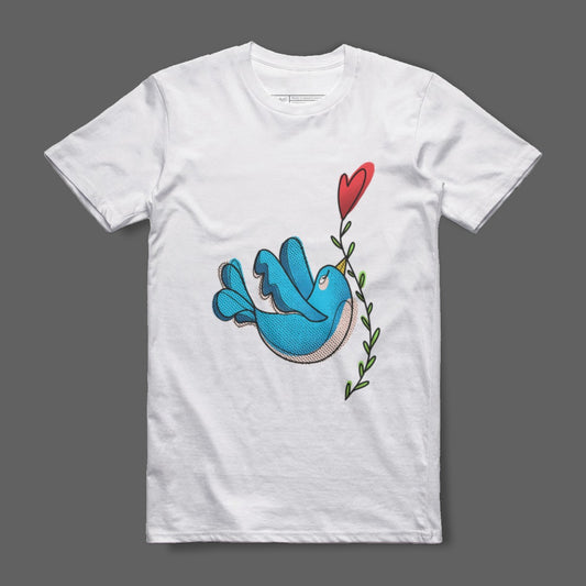 Blue Bird with Red Heart Graphic Print TShirt