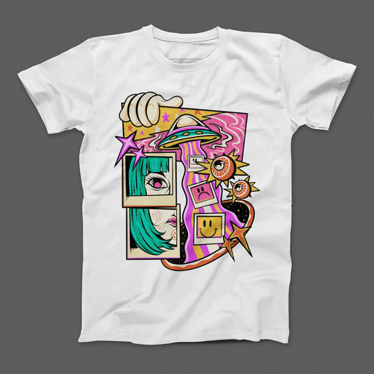 Vibrant Psychedelic Sci-Fi Graphic Art T-shirt Product