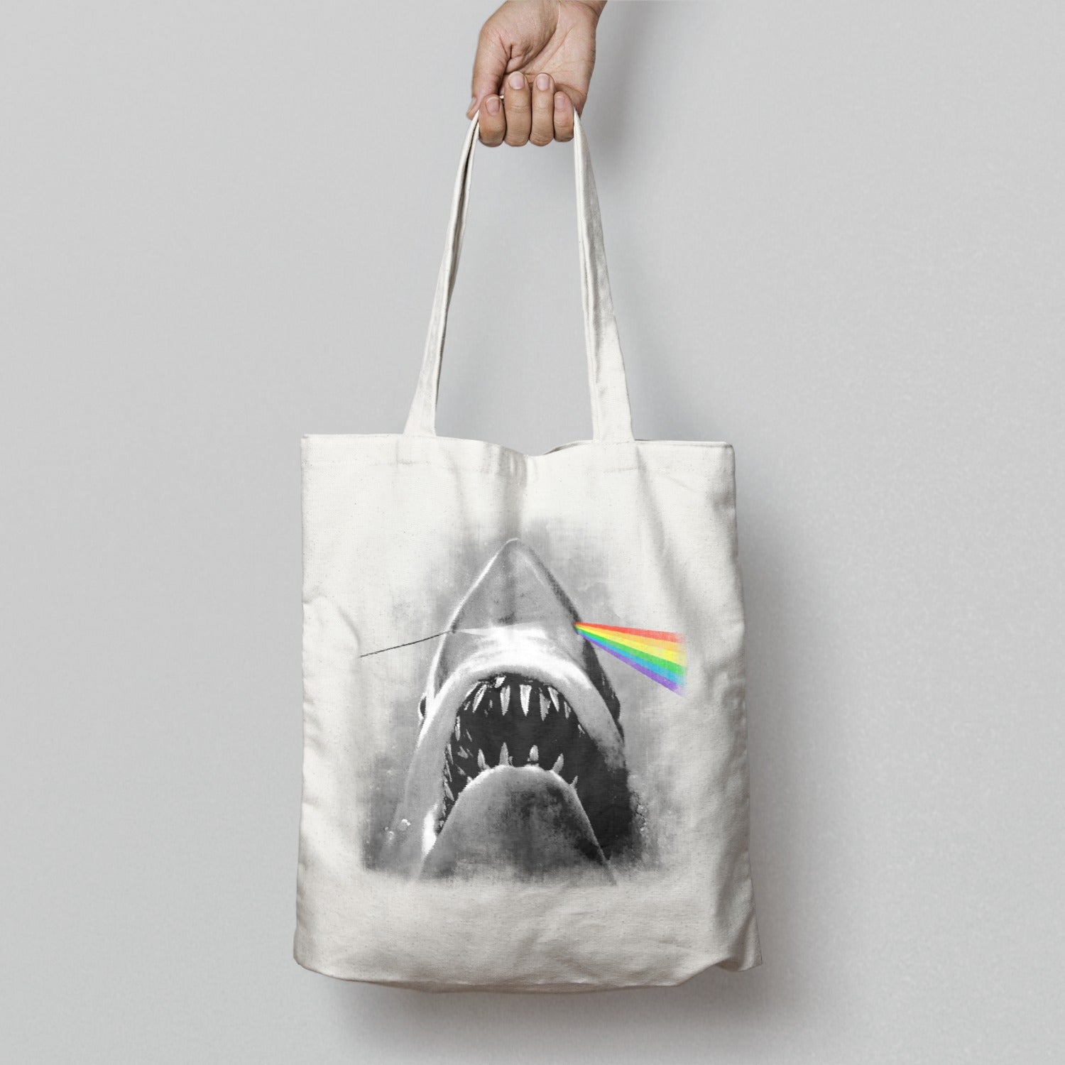 Shark with Rainbow Light Print Tote Bag Product