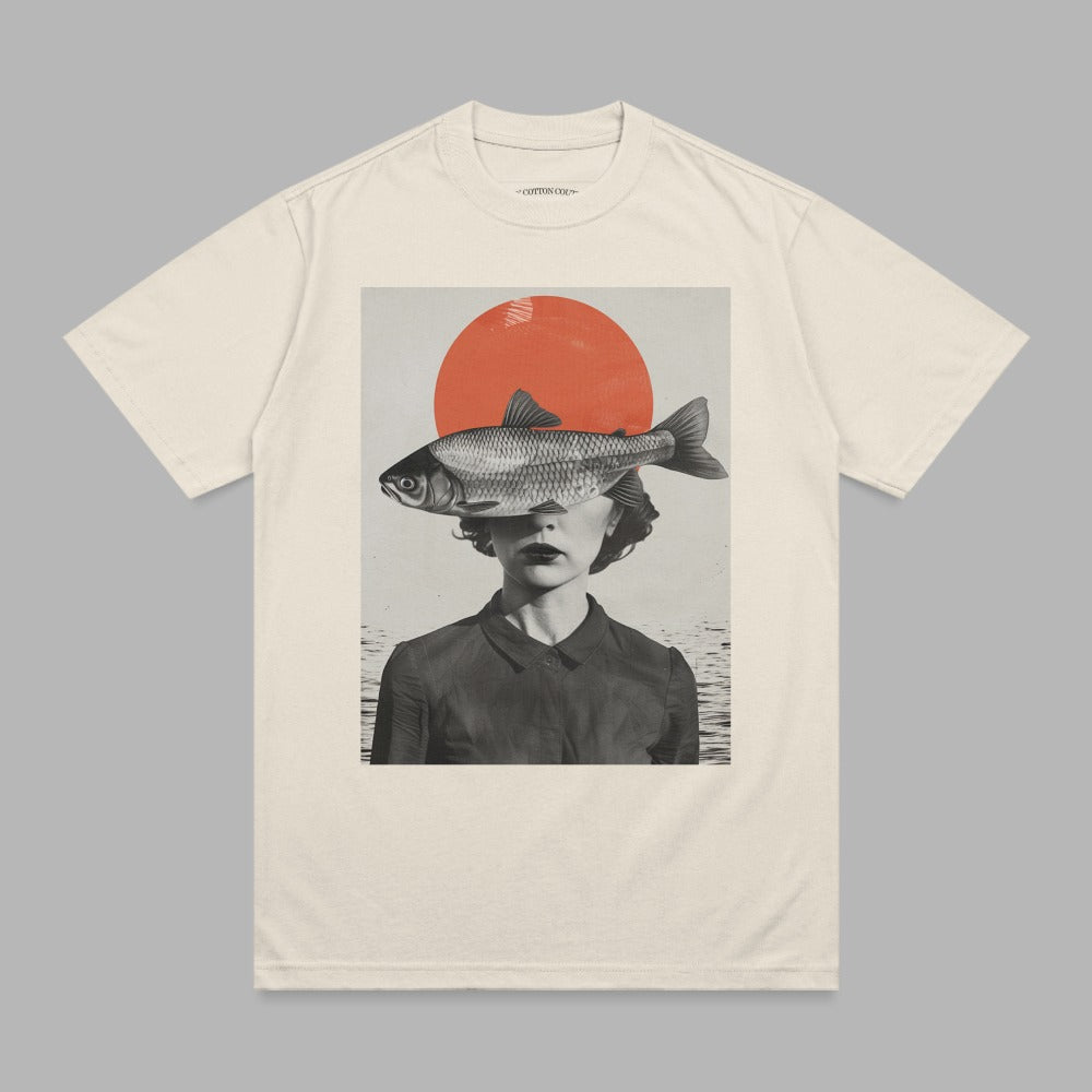 Surreal Fish Eye Woman Red Sun Collage Artwork product type