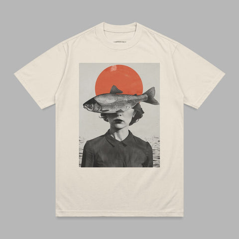 Surreal Fish Eye Woman Red Sun Collage Artwork product type