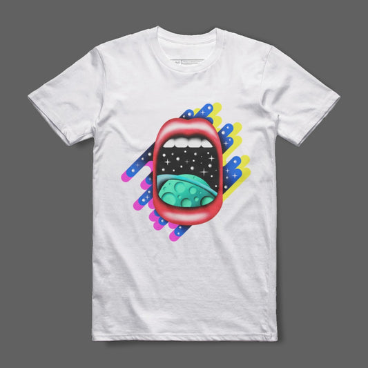 Psychedelic Open Mouth Cosmic T-Shirt Design