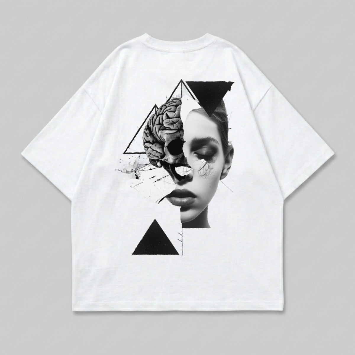 Black White Split Mind Skull Art Abstract Design product type
Skull art, Brain design, Woman face, Abstract graphic, Geometric shapes, Triangles art, Surreal design, Dark aesthetic, Black white art, Edgy fashion, Mind concept, Artistic print, Gothic inspired, Unique design, Creative art, Expression art, Split imagery, Monochrome graphic, Psychological art, Modern graphic