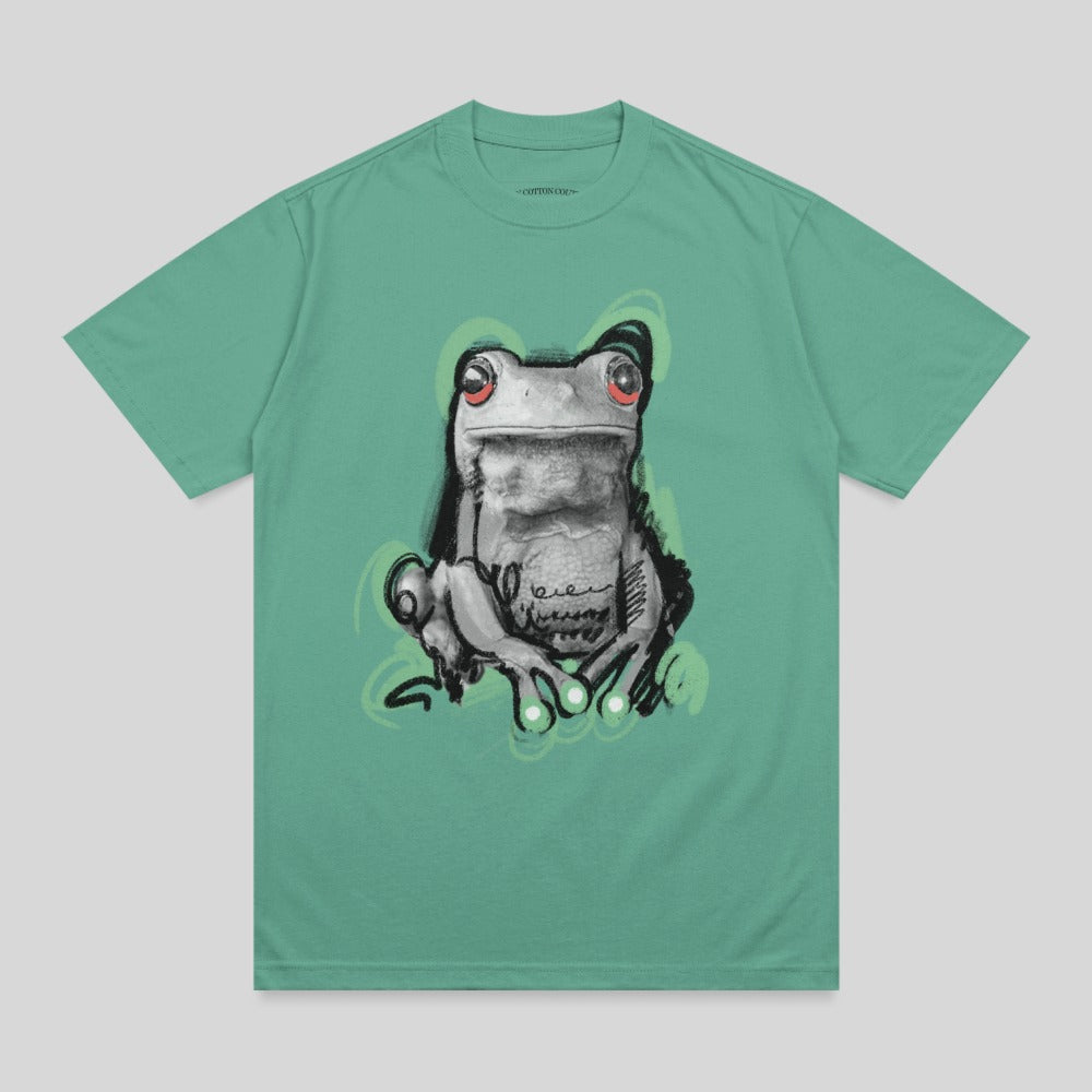 Frog illustration red eyes grayscale green product type