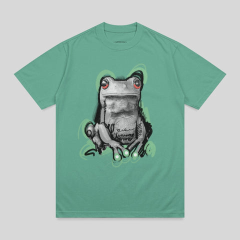 Frog illustration red eyes grayscale green product type