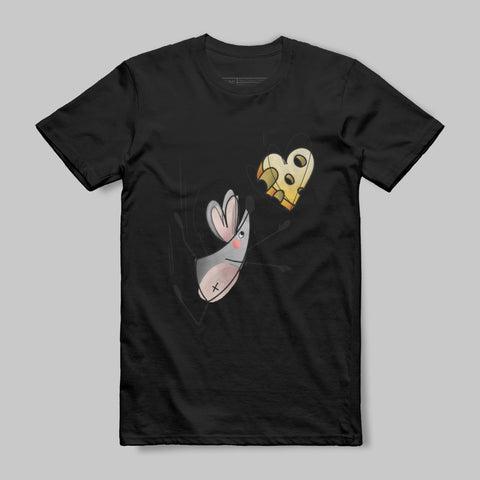 Delightful Cartoon Mice Graphic on Black T-shirt
