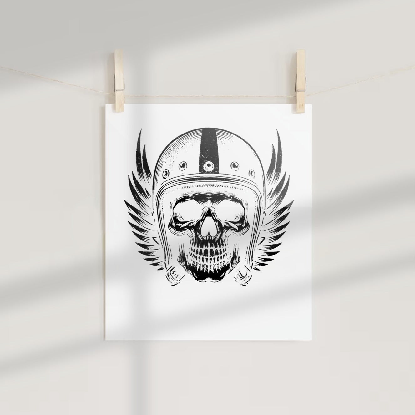 Winged Skull Wearing Helmet Artwork Print
