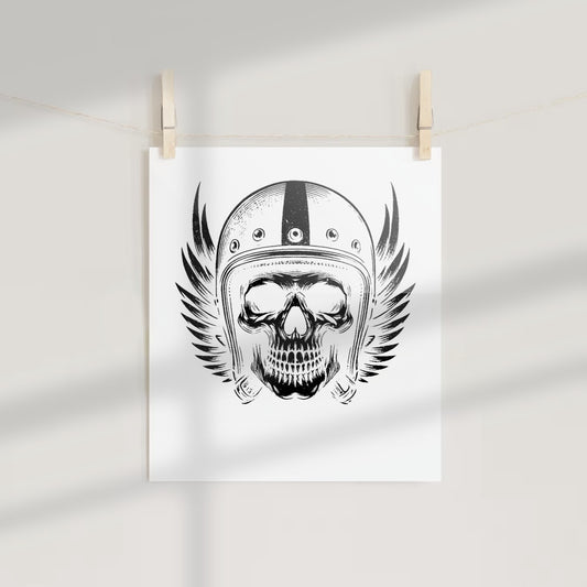 Winged Skull Wearing Helmet Artwork Print