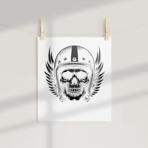 Winged Skull Wearing Helmet Artwork Print