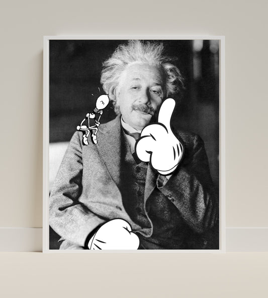 Einstein with Cartoon Hands and Character Art Print