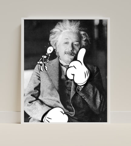Einstein with Cartoon Hands and Character Art Print