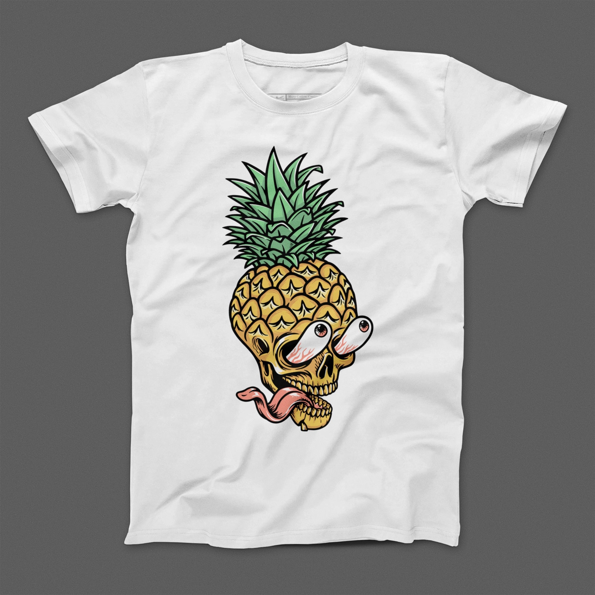Pineapple Skull Graphic Design White T-Shirt