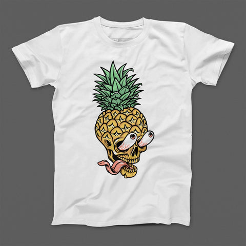 Pineapple Skull Graphic Design White T-Shirt
