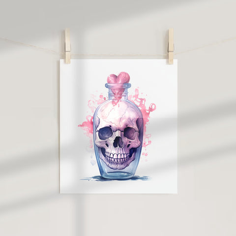 Skull in a Bottle with Heart Shaped Stopper print