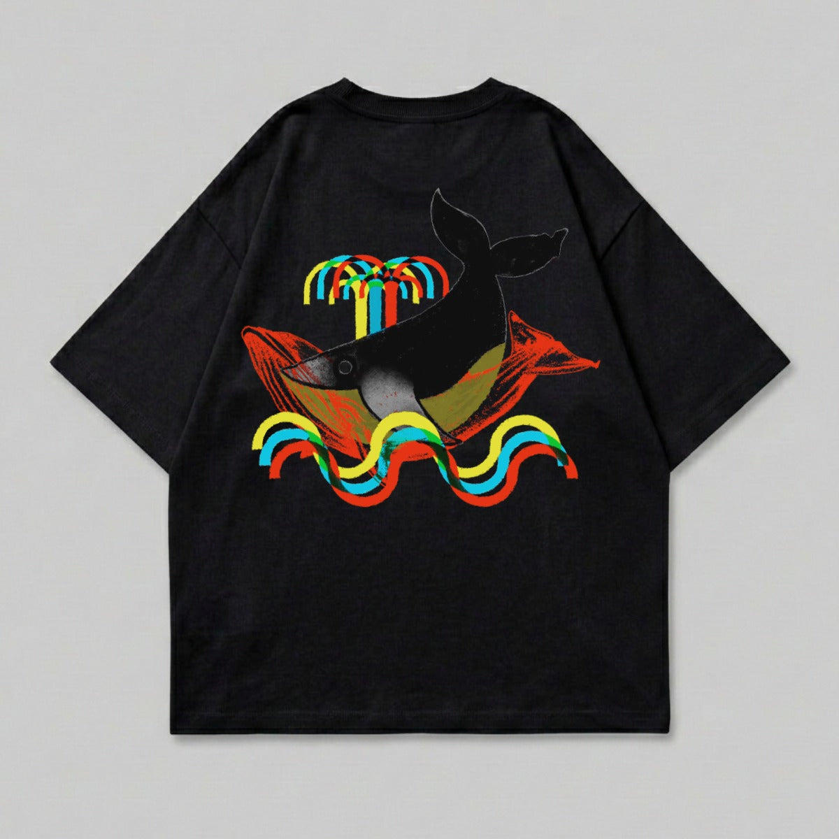 Black Whale Colorful Waves Palm Tree Graphic product type