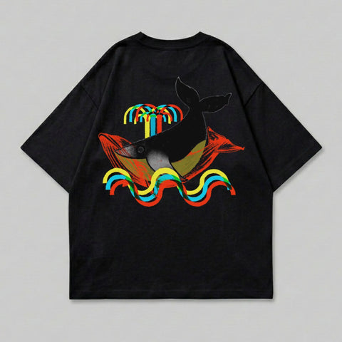 Black Whale Colorful Waves Palm Tree Graphic product type