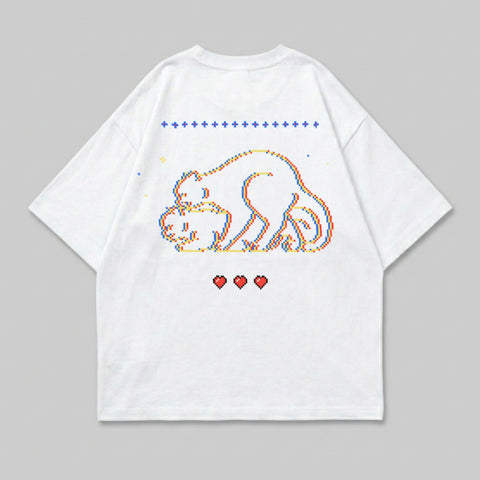 White Retro Pixel Animal Hearts Glitch Effect product type