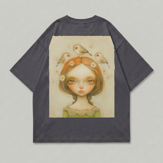 Whimsical Girl Birds Daisy Flower Hair Graphic product type
Girl portrait, Whimsical art, Fantasy illustration, Birds design, Daisy flowers, Big eyed girl, Cute character, Artistic graphic, Nature theme, Dreamy style, Fairytale print, Unique design, Childrens art, Ethereal girl, Magical theme, Soft aesthetic, Graphic tee art, Storytelling design, Charming illustration, Vintage aesthetic