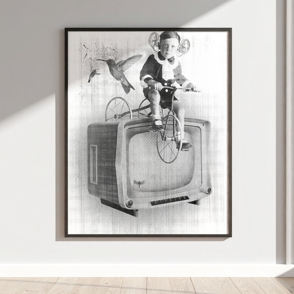 Vintage Inspired Black-and-White Framed Bicycle Print