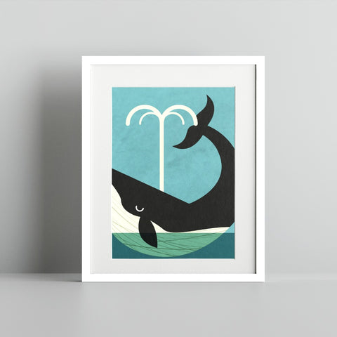 Whale Art Print With Splash Modern Whale Wall Decor