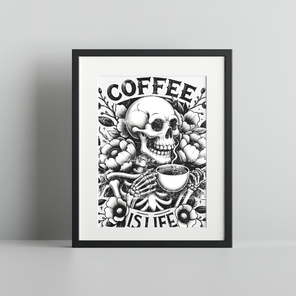Coffee is Life Skeleton Art Framed Print Wall Decor