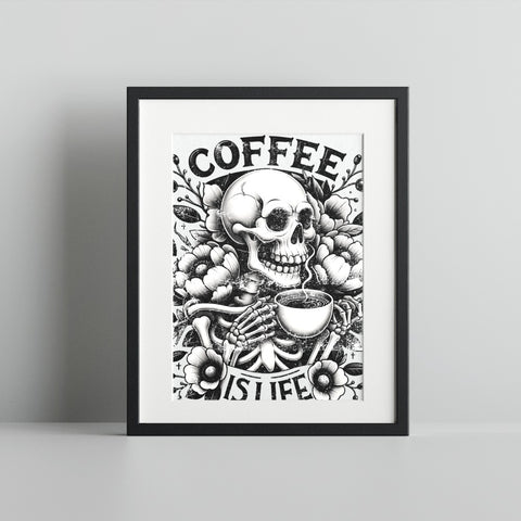 Coffee is Life Skeleton Art Framed Print Wall Decor