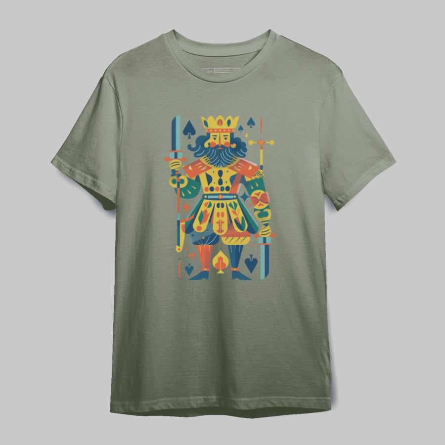 Colorful King Graphic on Olive Green T-Shirt