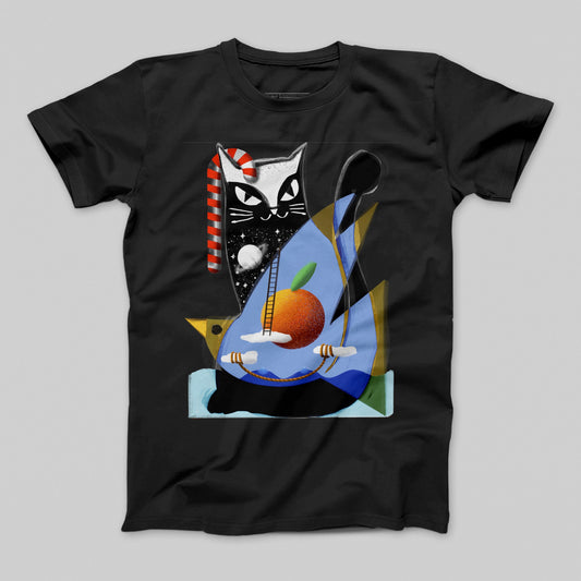 Unique Artistic Cat and Orange Graphic T-Shirt