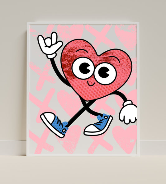 Smiling Heart Character with Sneakers Wall Art Poster