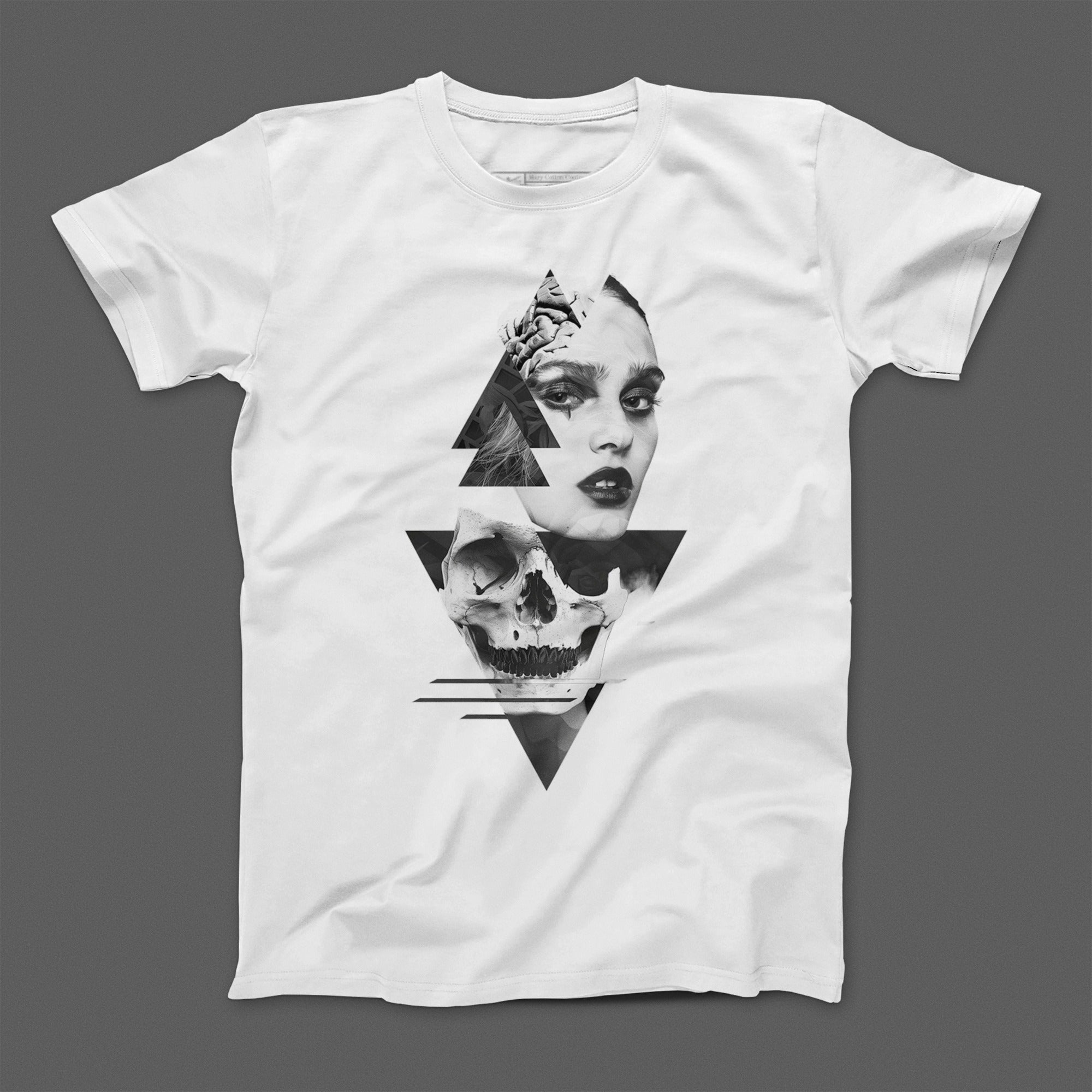 Artistic Skull and Woman Geometric Design T-Shirt