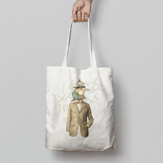 Vintage Bird with Suit Design Tote Bag Fashion Accessory