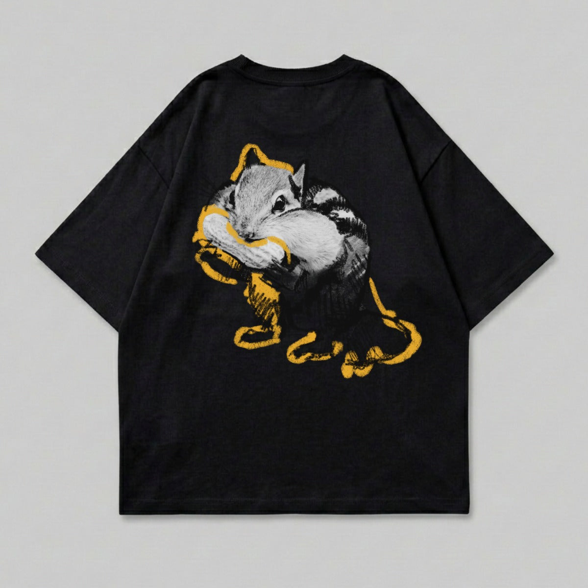 Black T-Shirt Chipmunk Yellow Outline Graphic product type