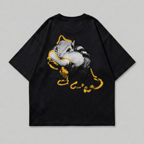 Black T-Shirt Chipmunk Yellow Outline Graphic product type