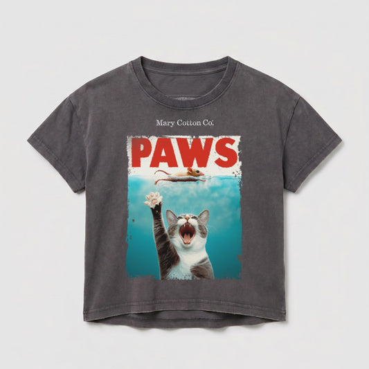 Dark grey t-shirt featuring a distressed graphic of a cat reaching for a mouse.