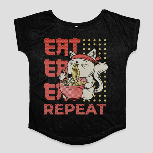 Eat Eat Eat Repeat Noodles Cute Cat T-Shirt