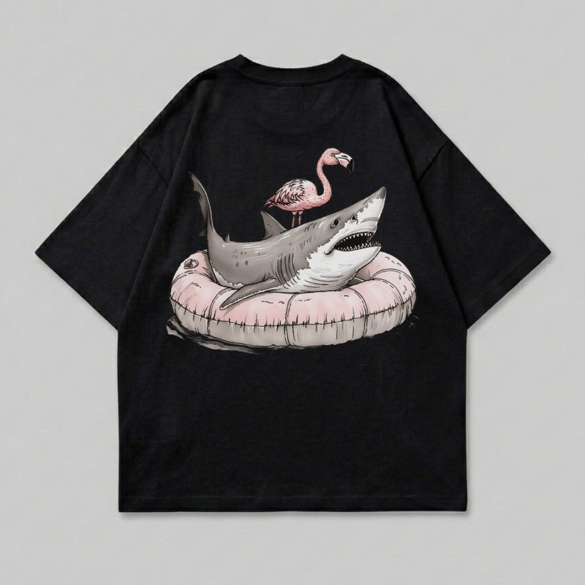 Shark Flamingo Inflatable Ring Black Tee product type