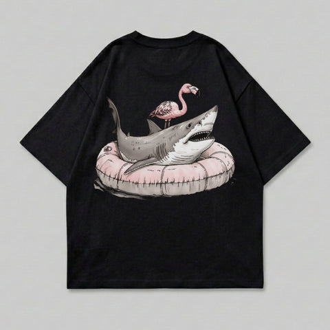 Shark Flamingo Inflatable Ring Black Tee product type