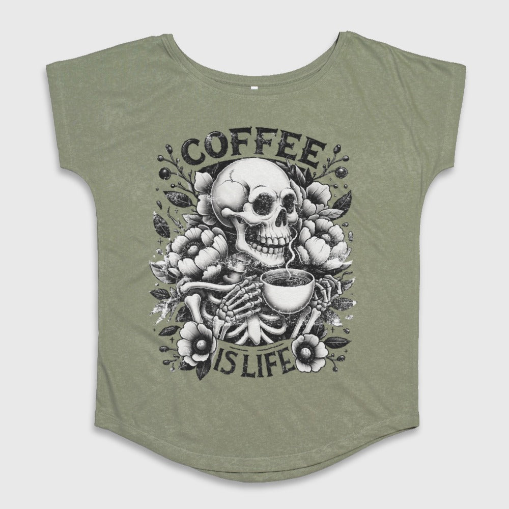 Coffee Is Life Skeleton Graphic Shirt
