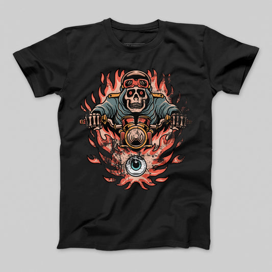 Skull Rider with Flaming Eye Graphic T-shirt