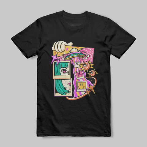 Retro Cartoon Artwork with Bold Colors Graphic T-shirt