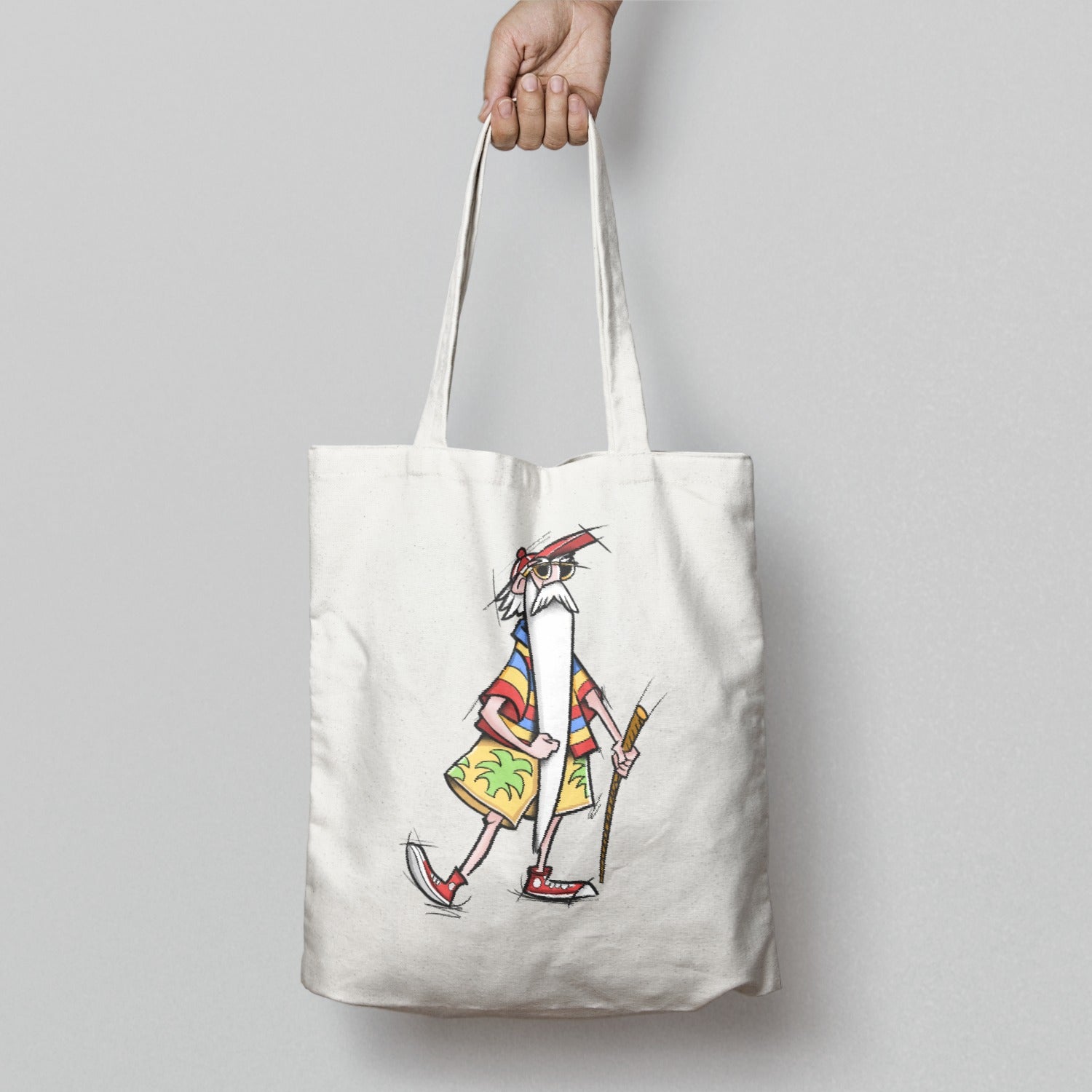 Cool Cartoon Character with Cane Design Tote Bag