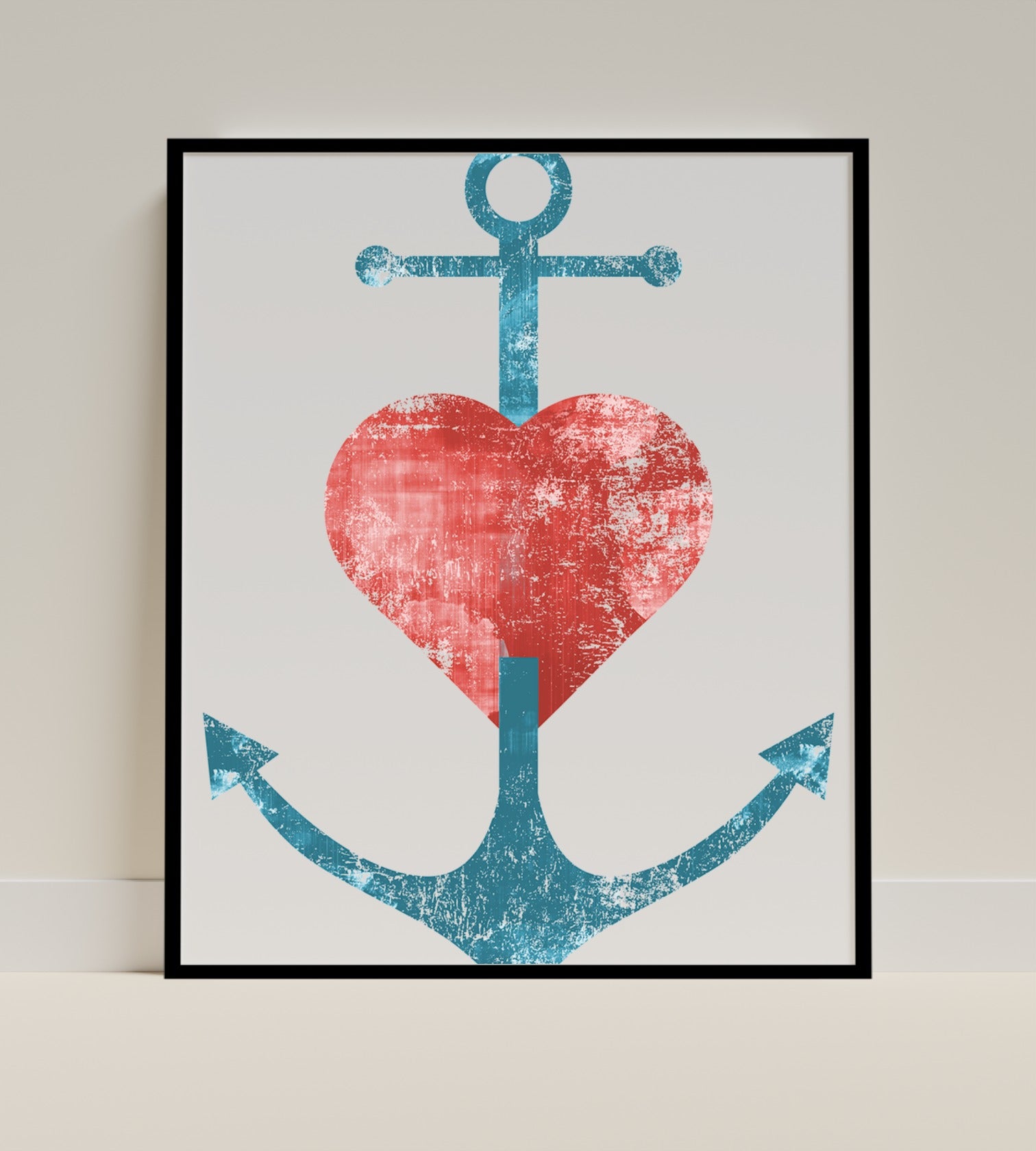 Distressed Anchor and Heart Wall Art Print Home Decor