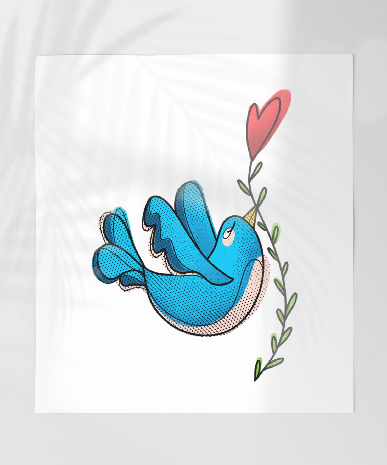 Vibrant Blue Bird Holding Heart Artwork Print