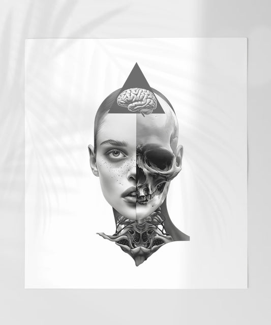Surrealist Face Brain Skull Split Art Print Artwork