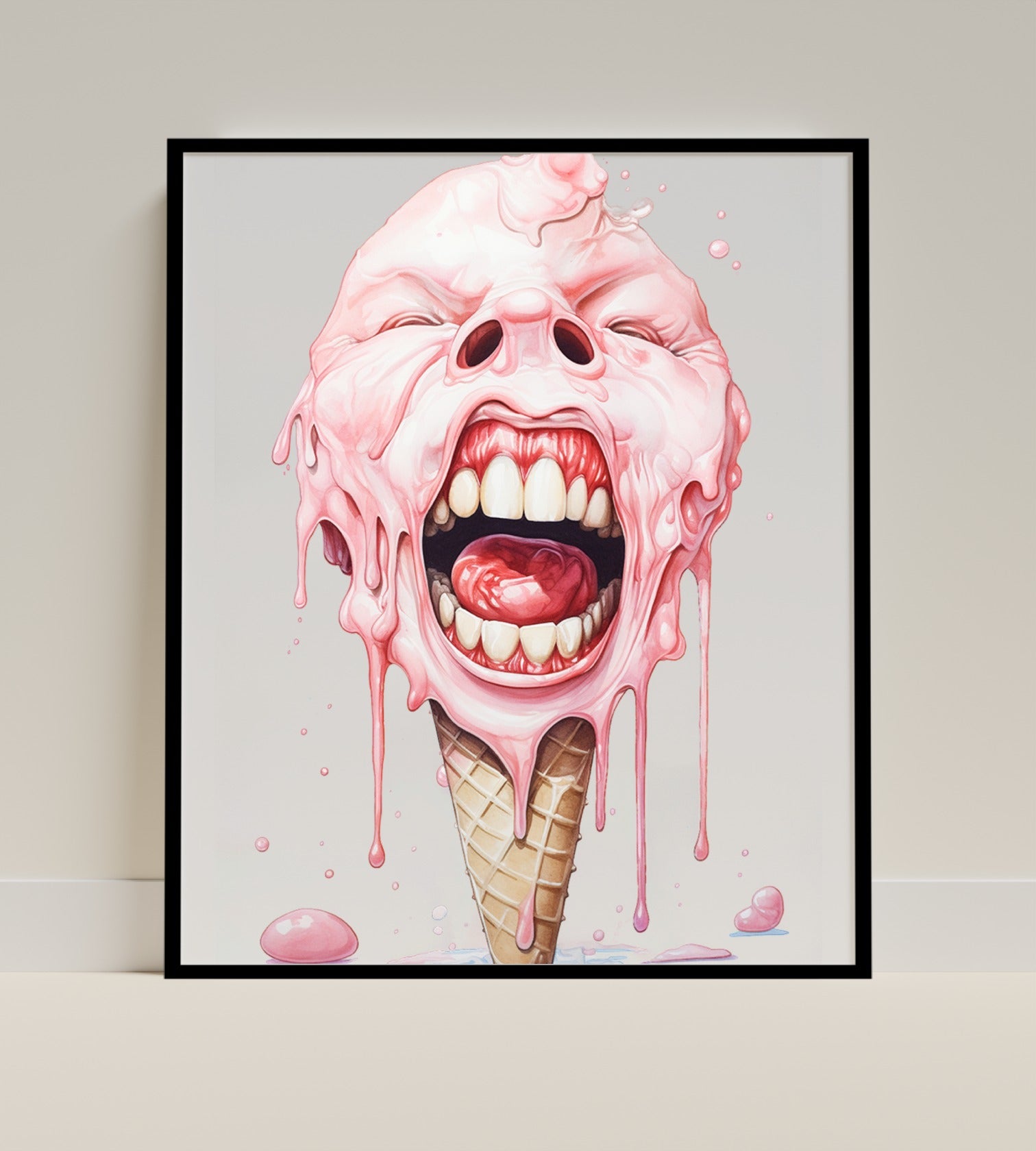 Surreal Melting Ice Cream Cone Face Art Print