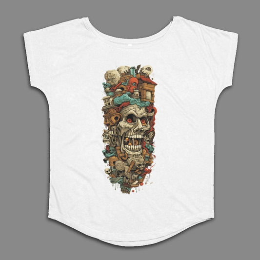 Colorful Skull and Doodles Graphic Print T-shirt