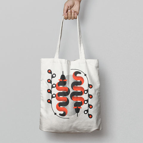 Abstract Red and Black Pattern Tote Bag Product