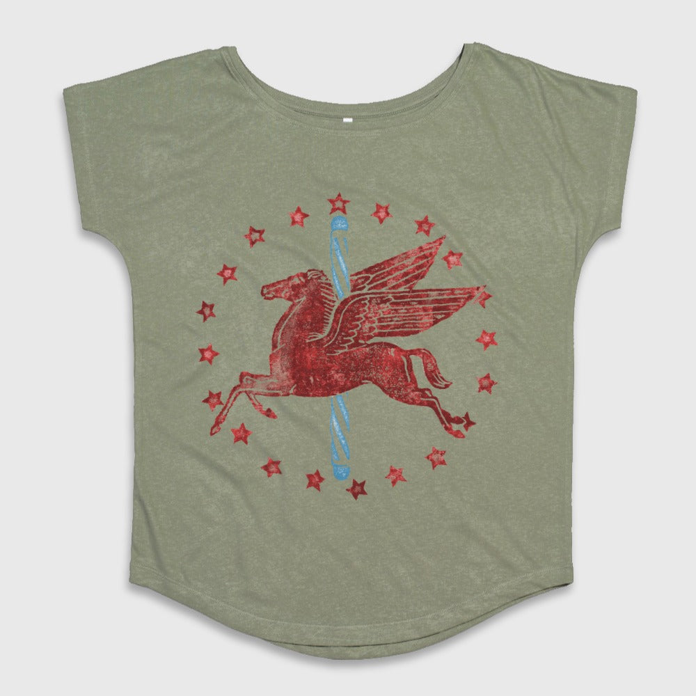 Red Pegasus Graphic Print Stars Design Shirt