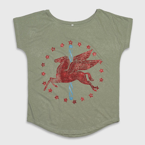 Red Pegasus Graphic Print Stars Design Shirt