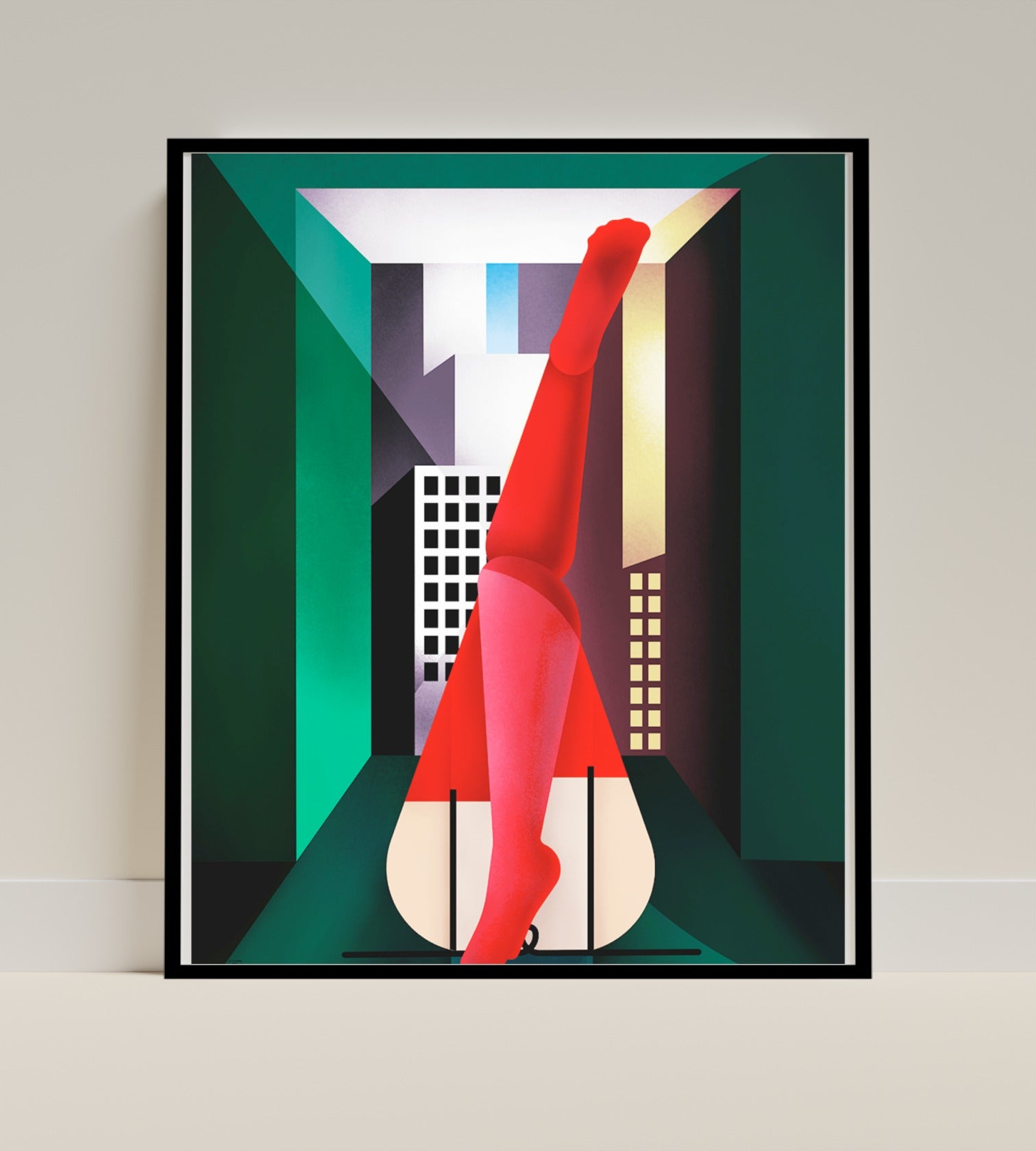 Modern Abstract Cityscape with Red Legs Poster